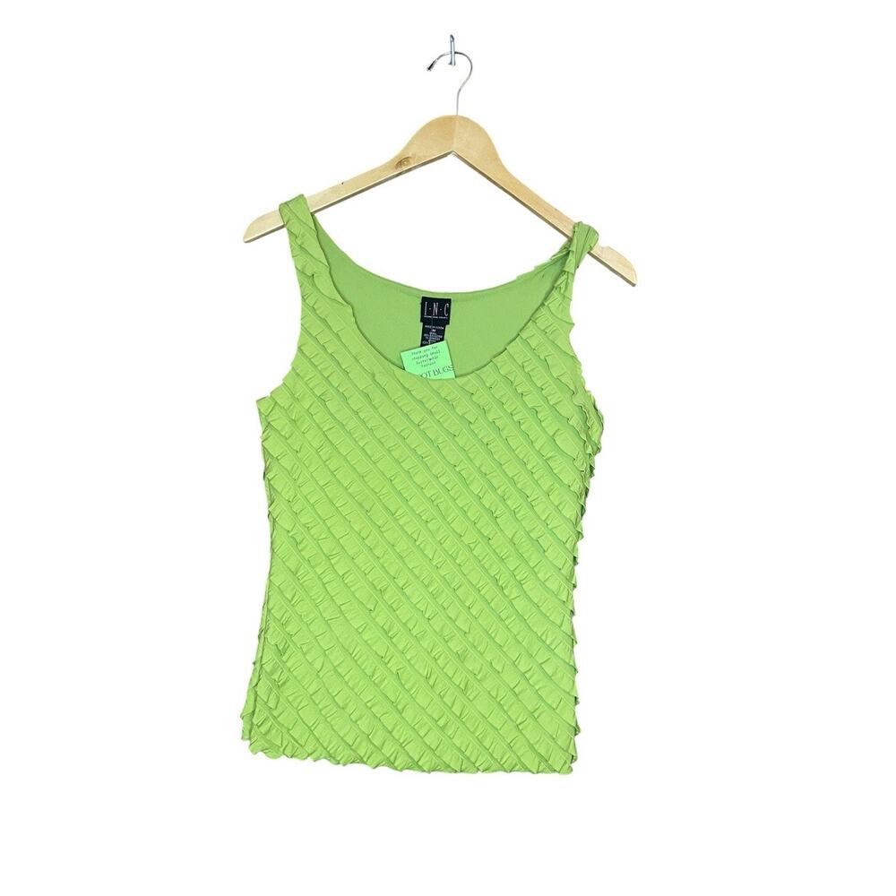 Vintage y2k Ruffle Tank Top Lime Green INC Size Medium 90s